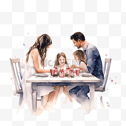 吃手的孩子图片_一家人坐在圣诞餐桌旁互相手牵着
