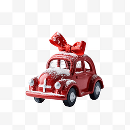 圣诞玩具红色汽车在雪地灰色