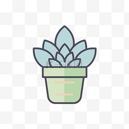 简单的盆栽插图图片_白色背景上的肉质植物和盆栽图标