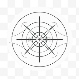 圆形指南针的线条插图，线条指向