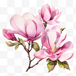 粉红色的玉兰花水彩插图