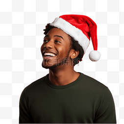 抬头微笑的男孩图片_戴着圣诞帽的非洲裔美国男孩抬头