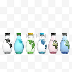 地球母亲日套装中的 3d 插图瓶