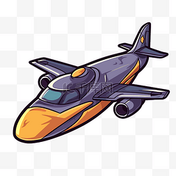 蓝色和黄色的卡通喷气式飞机图标