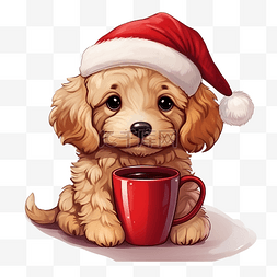 圣诞节那天戴着红杯的可爱涂鸦狗