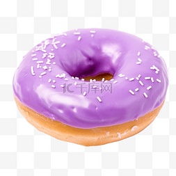 切出带有紫色糖霜的甜甜圈