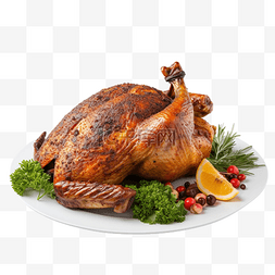 感恩节或圣诞节在白盘上烤脆火鸡