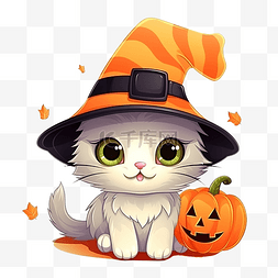 卡通可爱的小猫图片_可爱的小猫猫女巫帽子派对滑稽的