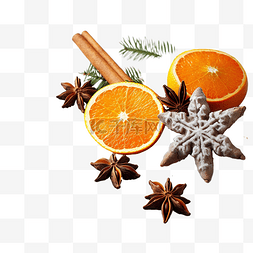 新鲜的橘子与圣诞树的树枝