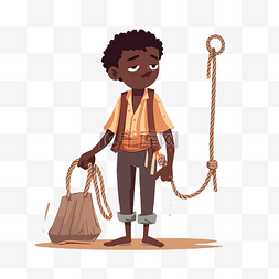 奴隶制剪贴画黑人男孩用绳子和袋