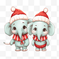 礼物大象图片_可爱的大象与圣诞服装卡通人物动