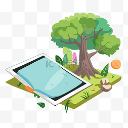 卡通自然景观图片_ipad剪贴画平板电脑与树和植物分