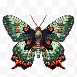 黑色的翅膀图片图片_万圣节生物飞蛾，背上有红色和黑