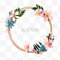 植物花卉相框图片_用鲜花装饰的圆形相框