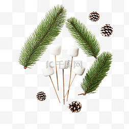 枞树和棉花糖的圣诞分支