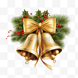 装饰铃图片_圣诞节用丝带和冬青装饰的金铃