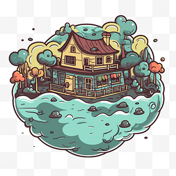 水中的小房子矢量插画图像