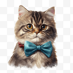 布纹数字图片_戴着领结的可爱猫的数字插图