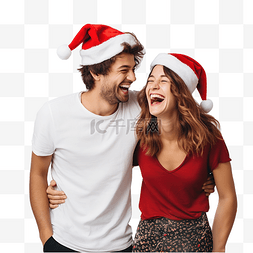 幸福的恋人图片_幸福的家庭，戴着圣诞老人的帽子