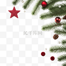 白色圣诞星图片_白色木板上有红星和圣诞球装饰的