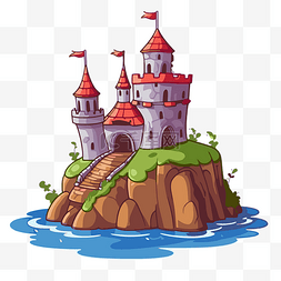 岛上的堡垒剪贴画卡通城堡 向量