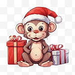 圣诞节时带着礼物的卡通猴动物角色