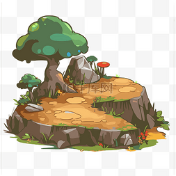 卡通自然景观图片_上面有大石头和树木的景观剪贴画
