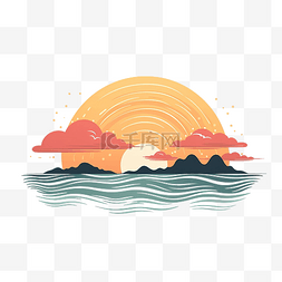 抽象简约海浪图片_简约风格的太阳和大海插画