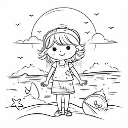 沙滩上的星星图片_小女孩站在沙滩上，靠近一颗星星