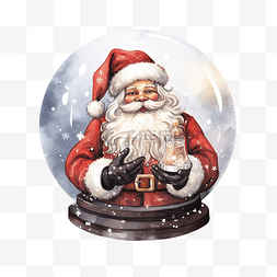 圣诞树圣诞老人雪图片_手绘插画圣诞圣诞老人坐着拿着雪