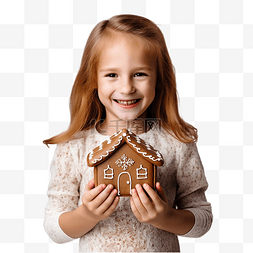 手中的房子图片_孩子们手中的姜饼屋和深色木头上