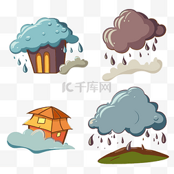 不同的天气图片_风暴剪贴画不同天气元素的四个卡