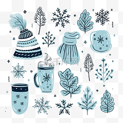涂鸦冬季元素套装集合圣诞快乐贴