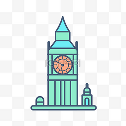 伦敦大本钟建筑线性风格说明图标