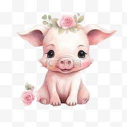 猪剪花图片_水彩猪可爱剪贴画