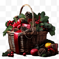 装满圣诞属性的篮子和黑暗中的礼
