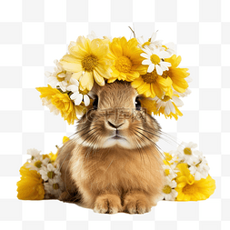 女孩与植物图片_兔子耳朵与盛开的花朵