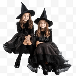 外部楼梯图片_万圣节，身着女巫服装的姐妹们坐