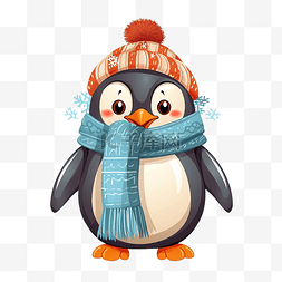南极海图片_戴着冬帽和围巾的企鹅