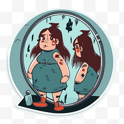 畸形元素图片_描绘镜子剪贴画中的胖女人的卡通