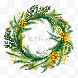 海報封面图片_圣诞花环，黄色和绿色的树枝为您