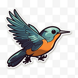 蓝色和橙色的鸟飞翔贴纸剪贴画 