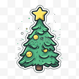 卡通圣诞树的贴纸，上面有星星剪