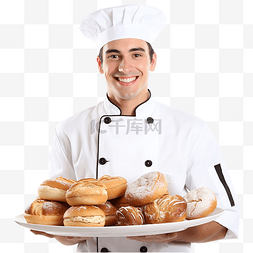 产品增值服务图片_厨师厨师面包师拿着糕点烘焙产品