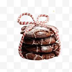 圣诞树枝花边图片_用花边系着巧克力饼干，并用圣诞