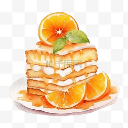 果汁四溅图片_水彩蛋糕橙色