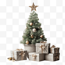 平盒图片_带有三个礼物盒和中性灰色圣诞树