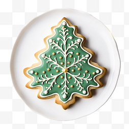 木桌上装饰圣诞树糖饼干的顶部视