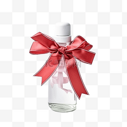 一瓶带有圣诞装饰和丝带的洗手液