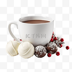 白咖啡杯子图片_白杯可可和圣诞糖果